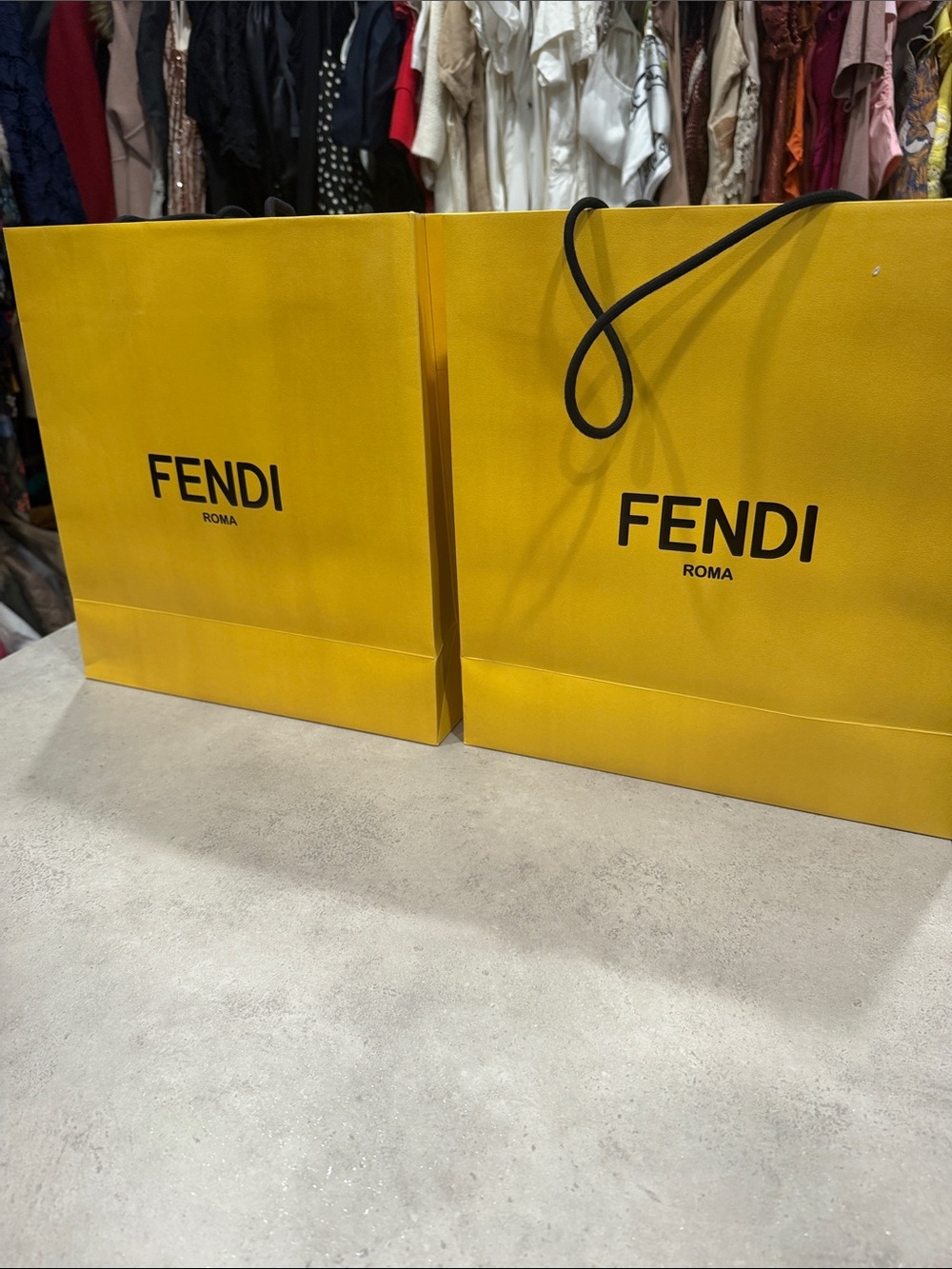 Fendi Yellow Shopping Bags with Black Logo (Set of 2)